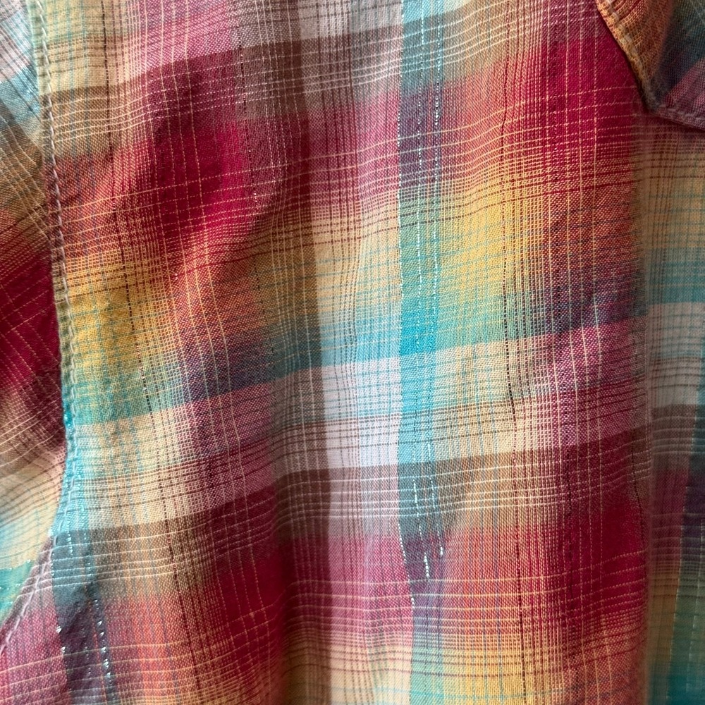 Wrangler Womens M Plaid Western Sparkle Snap Shirt  Cowgirl Pink Glitter Rodeo - Picture 7 of 11